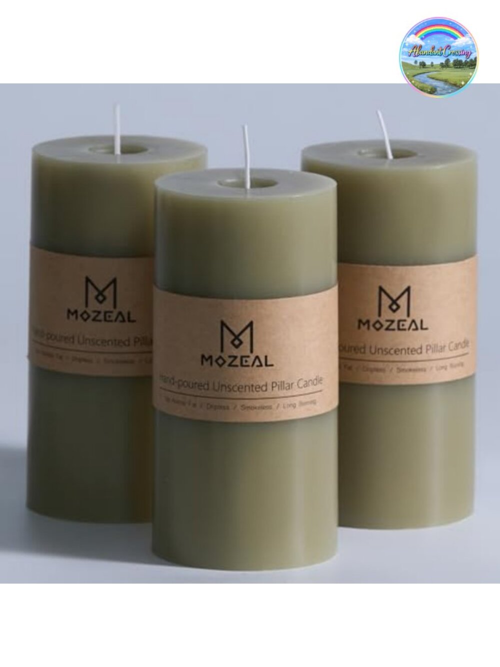 MOZEAL Hand-Poured Unscented Pillar Candle Set of 3, 3" x 6", 120 Hour Burn,
